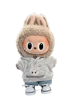 labubu knitted grey hooded suit