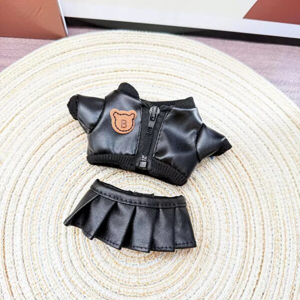 Labubu clothing black bear leather dress set