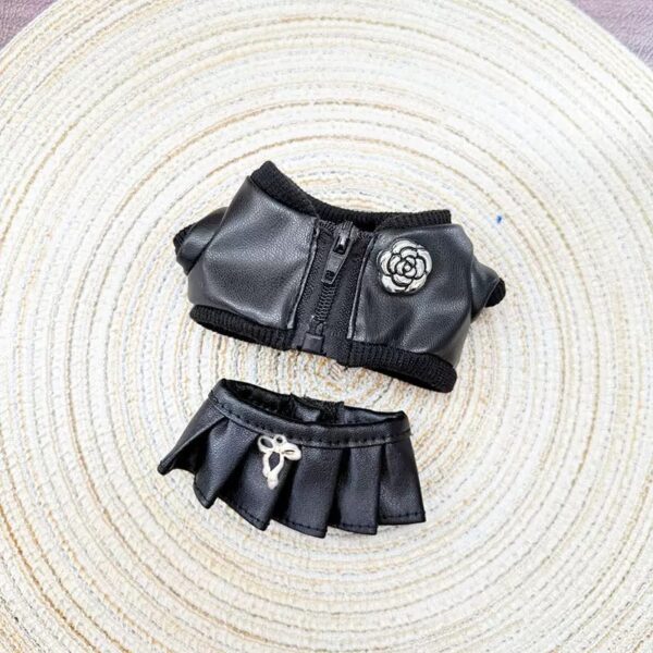 Labubu clothing - black leather coat, mountain tea flower suit