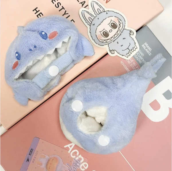 Labubu clothing blue fluffy shark onesie set
