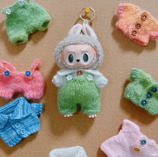 Labubu clothing - macaron color series knitted drawstring pants