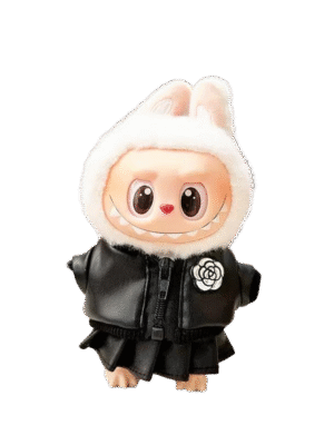 Labubu clothing - black leather coat, mountain tea flower suit