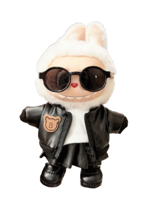 Labubu clothing black bear leather dress set