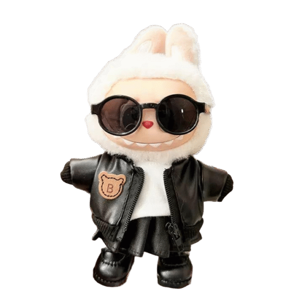 Labubu clothing black bear leather dress set