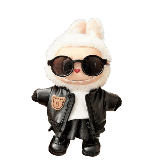 Labubu clothing black bear leather dress set