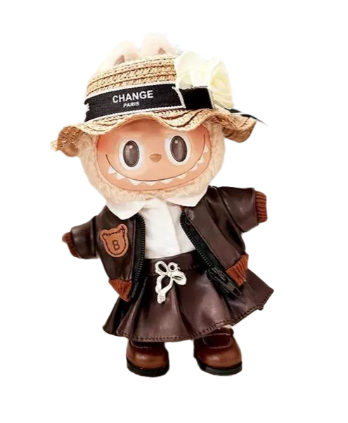 Labubu clothing brown bear leather dress set