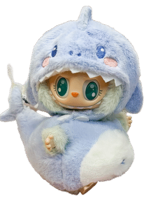 Labubu clothing blue fluffy shark onesie set