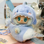 Labubu clothing blue fluffy shark onesie set