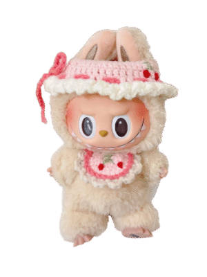 Labubu baby clothes - knitted pink hat, bib and set