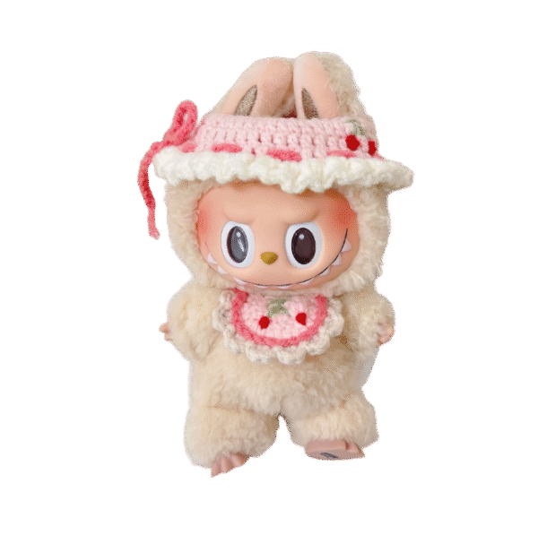 Labubu baby clothes - knitted pink hat, bib and set