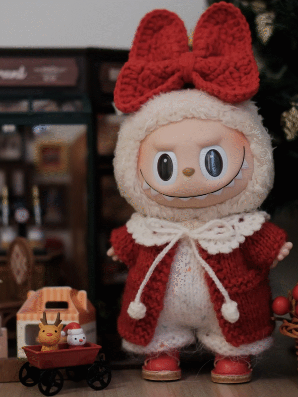 Labubu clothing Christmas crochet red set