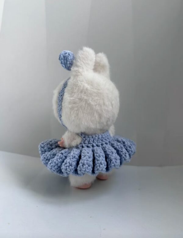 Labubu blue bow scarf crochet set