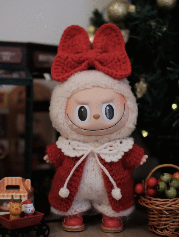 Labubu clothing Christmas crochet red set
