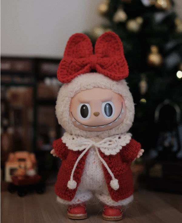 Labubu clothing Christmas crochet red set