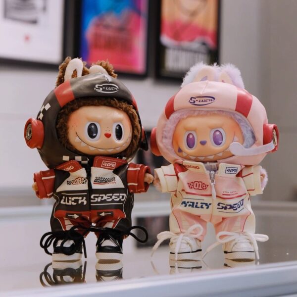 Labubu clothing red and black racing suit set