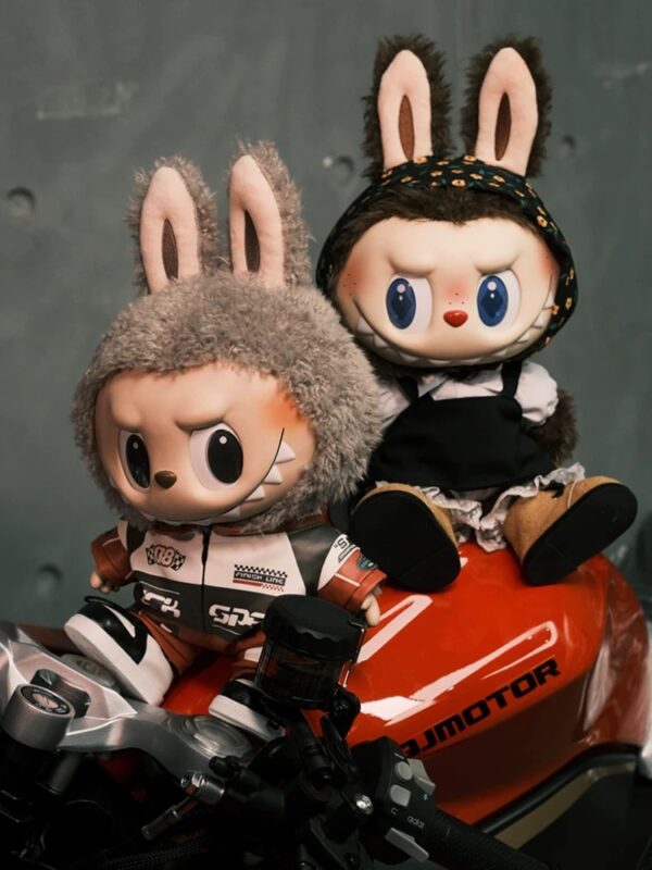 Labubu clothing red and black racing suit set