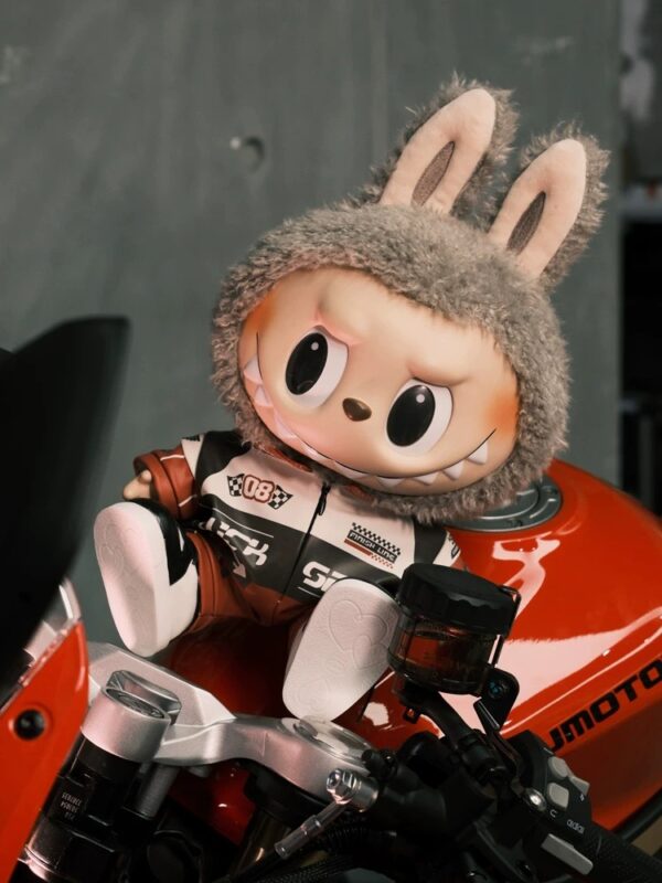 Labubu clothing red and black racing suit set