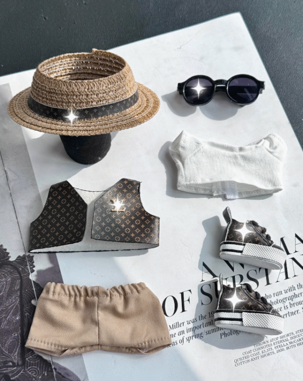 labubu's clothes are brown lv casual wear