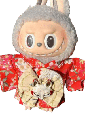 Labubu red small floral kimono