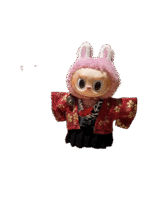 Labubu red cherry blossom kimono